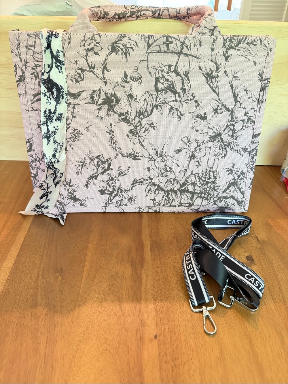 CASTRAINH TADE Paris Pink Floral Tote with Matching Strap - Picture 2 of 3